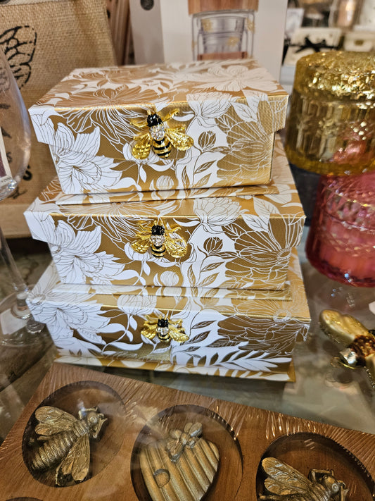 SET OF 3 Decorative Trinket Box with Bee Brooch
