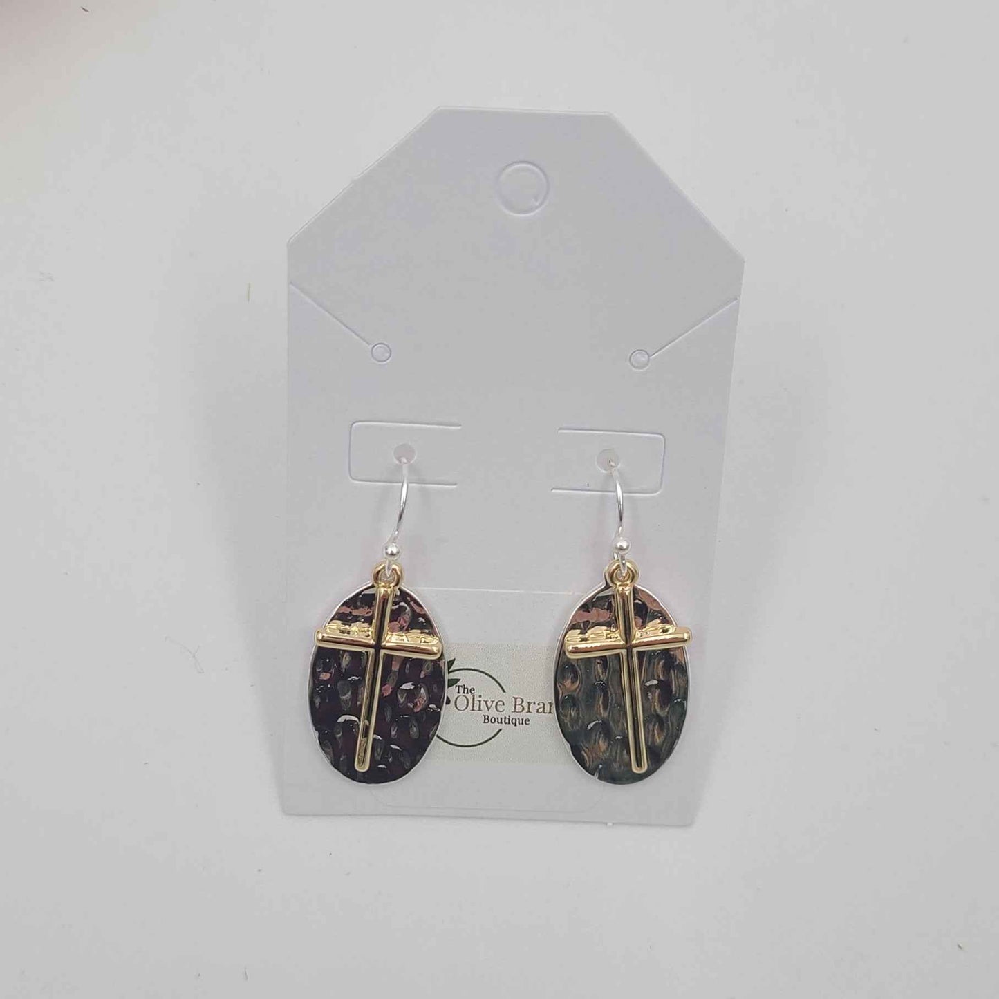 Hammered Two-Tone Cross Earrings