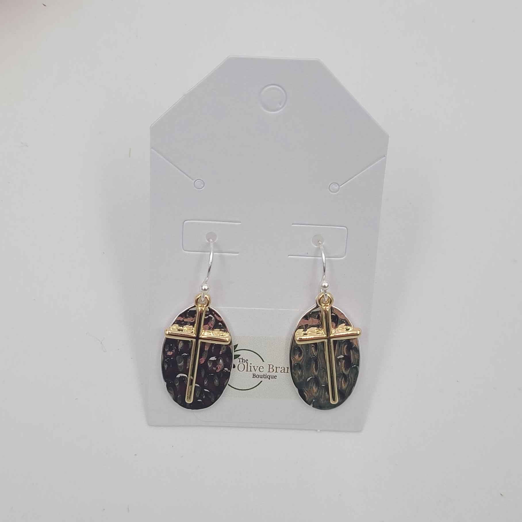 Hammered Two-Tone Cross Earrings