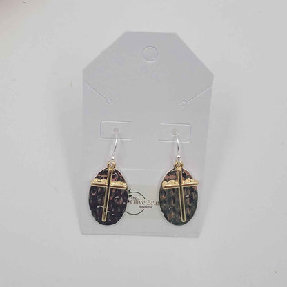 Hammered Two-Tone Cross Earrings