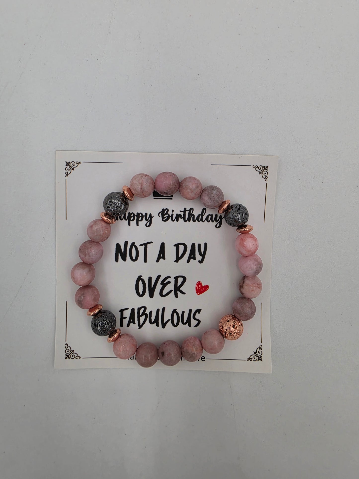 Natural Stone Bracelet - Mother's Day Gift with Card: Pink