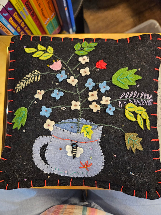 Bees with Vase and Flowers Throw Pillow