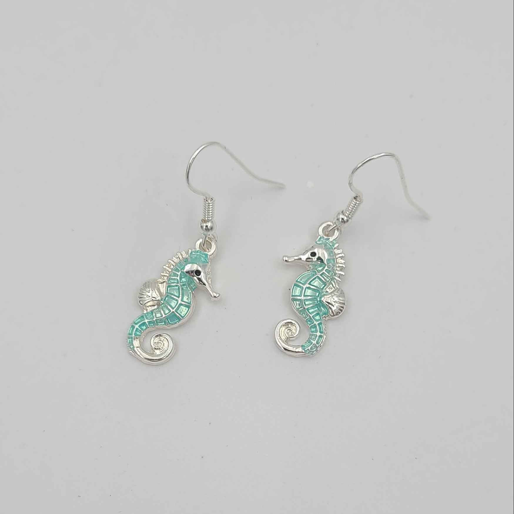 Silver and Mint Seahorse Earrings