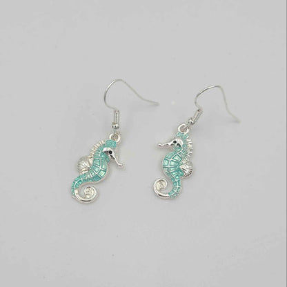 Silver and Mint Seahorse Earrings