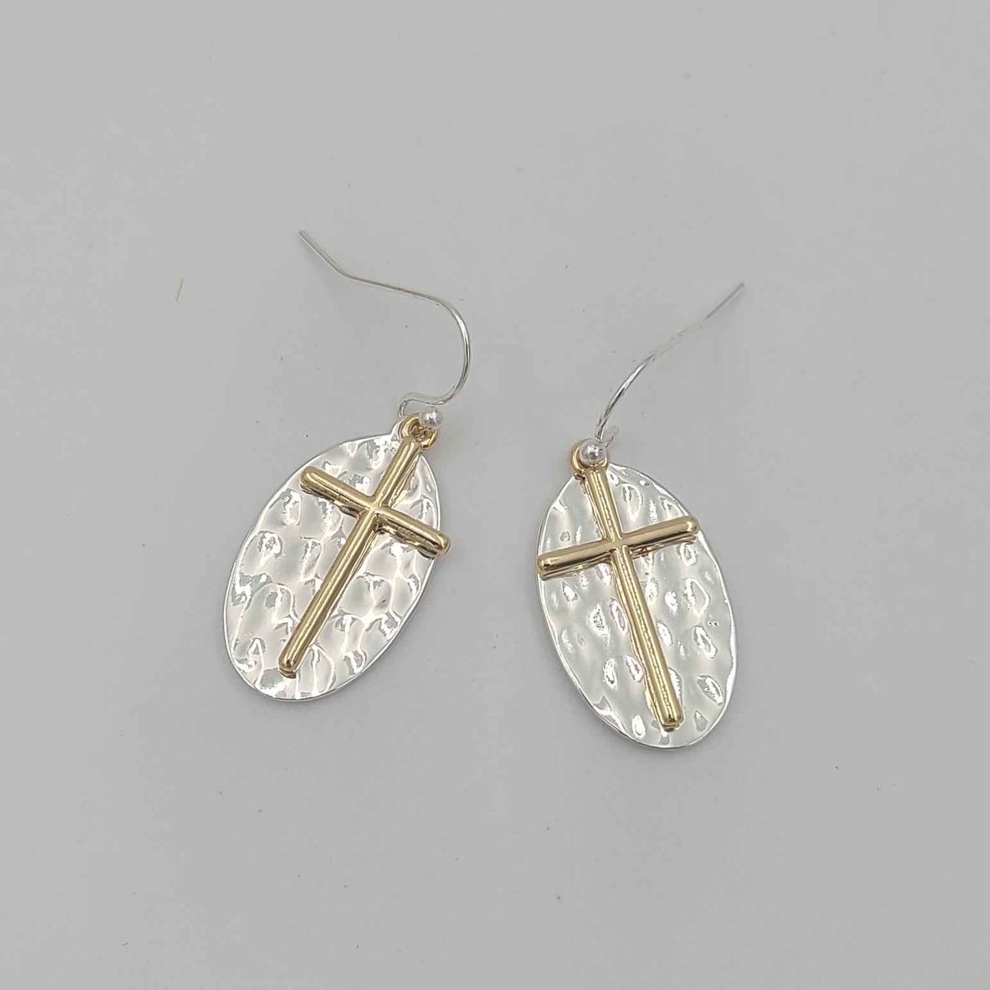Hammered Two-Tone Cross Earrings