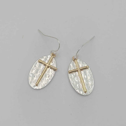 Hammered Two-Tone Cross Earrings