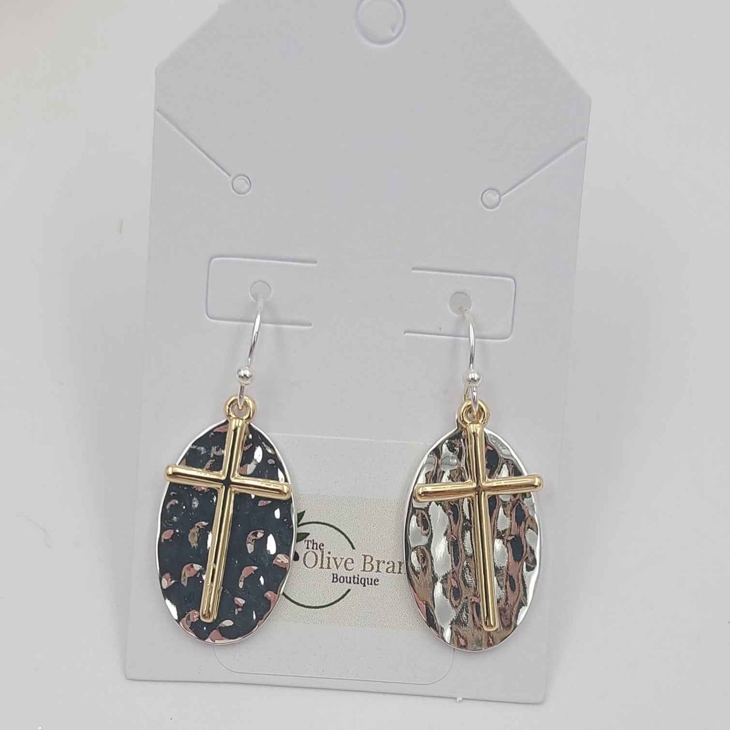 Hammered Two-Tone Cross Earrings