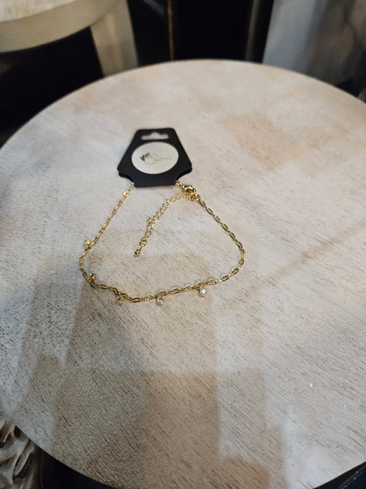 Anklet with Dangle Cubic Zirconia Paperclip Yellow