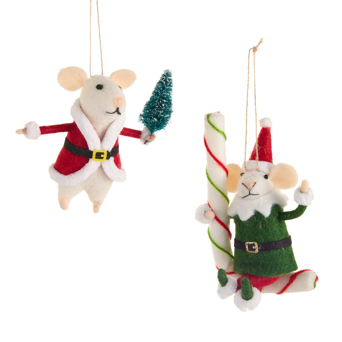 6" Santa and Candy Cane Mice Ornament product photo