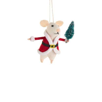 6" Santa and Candy Cane Mice Ornament, Santa Mouse