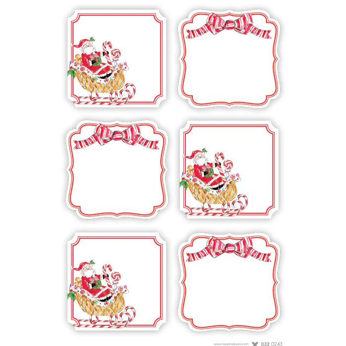 Santa in Candy Gingerbread Sleigh Die-Cut Stickers
