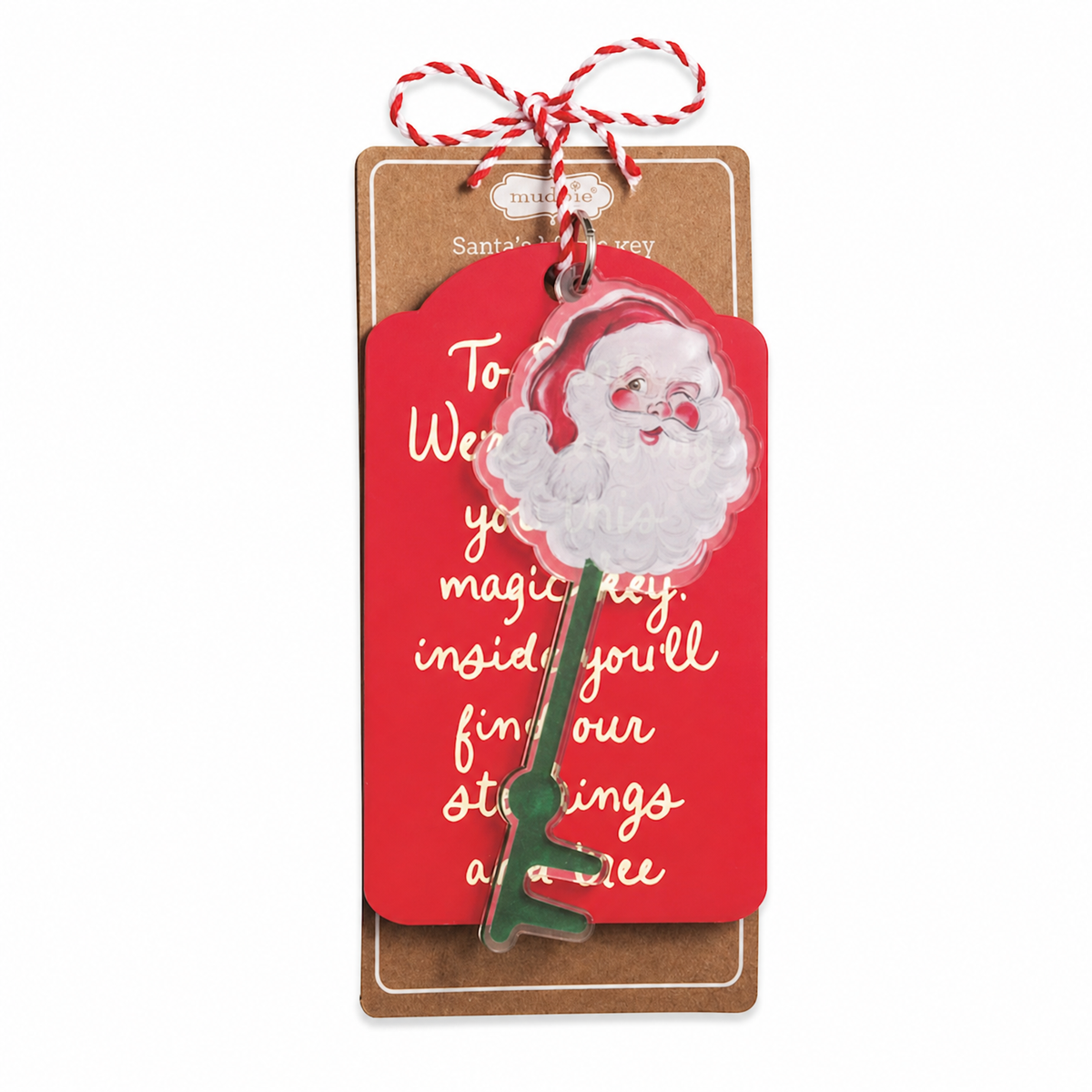 Santa's Magic Key with Sentiment Tag, Red Tag design: a Santa key on a green tag, and a green key on a red tag, each with its own message