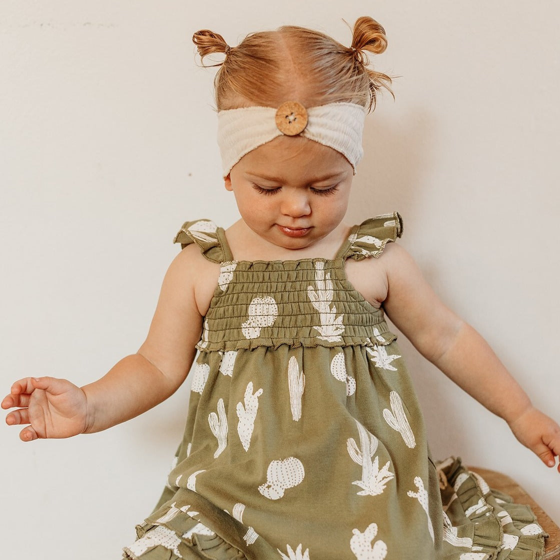 Smocked Button Headband, Buttercream, view 2