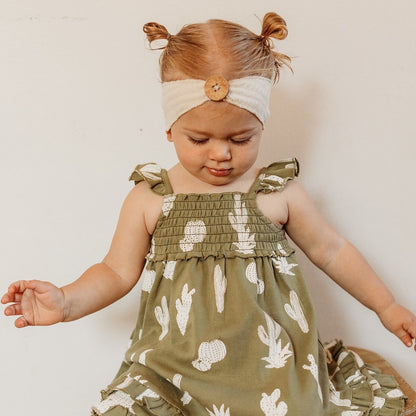 Smocked Button Headband, Buttercream, view 2