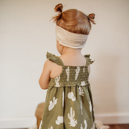Smocked Button Headband, Buttercream, view 3