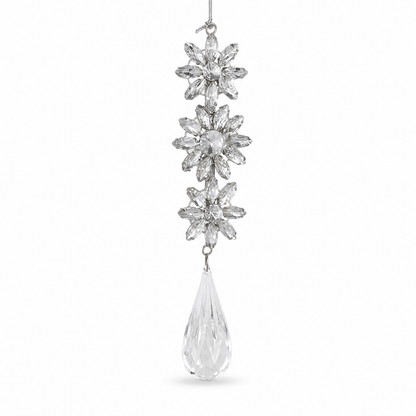 Jeweled Snowflake Drop Christmas Ornament, Rounded Drop design: a faceted teardrop, full and rounded at the base
