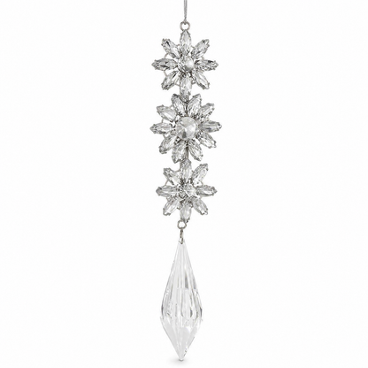 Jeweled Snowflake Drop Christmas Ornament, Pointed Drop design: a faceted drop that narrows to a sharp point