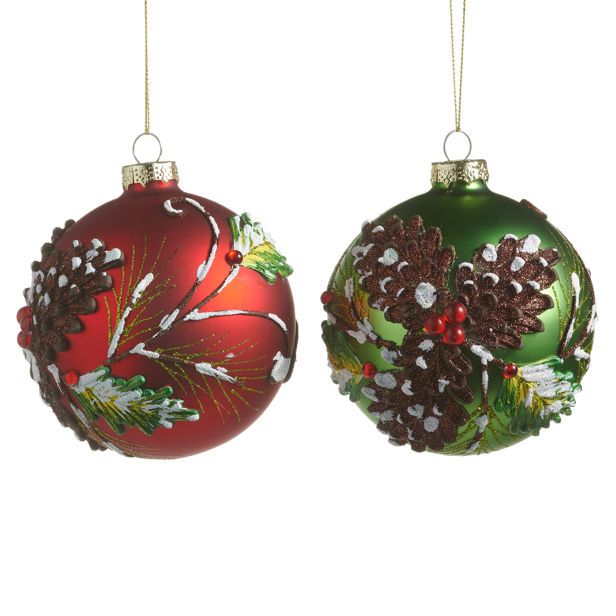 4" Snowy Pinecone Ball Ornament product photo