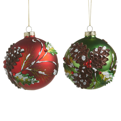 4" Snowy Pinecone Ball Ornament product photo