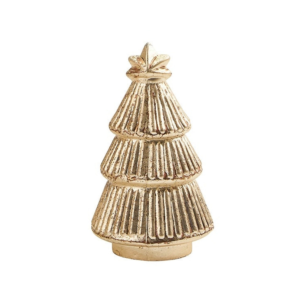 Sparkle Glass Tree, an antique gold glass tree figure with tiered ribbed branches and a small star on top.