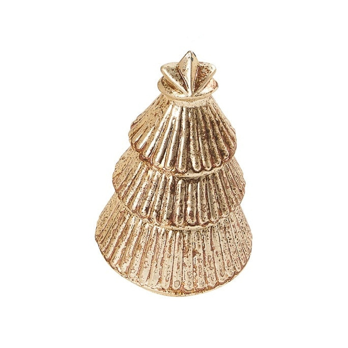 Sparkle Glass Tree, an antique gold glass tree figure with tiered ribbed branches and a small star on top.