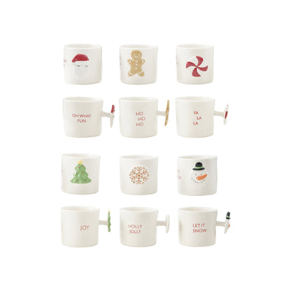 Stoneware Mug with Holiday Saying and Icon Shaped Handle