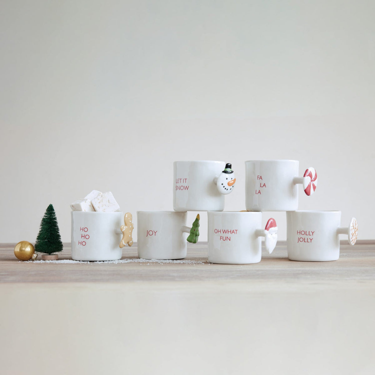 Stoneware Mug with Holiday Saying and Icon Shaped Handle