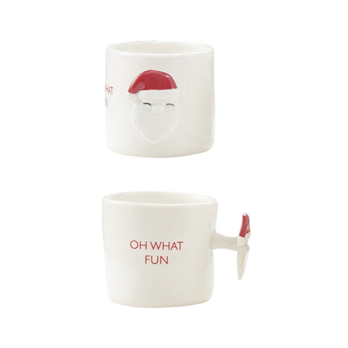 Stoneware Mug with Holiday Saying and Icon Shaped Handle, Oh What Fun Santa