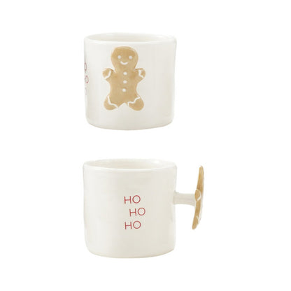 Stoneware Mug with Holiday Saying and Icon Shaped Handle, Ho Ho Ho Gingerbread