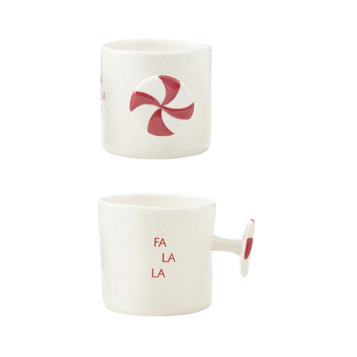 Stoneware Mug with Holiday Saying and Icon Shaped Handle, Fa La La Peppermint