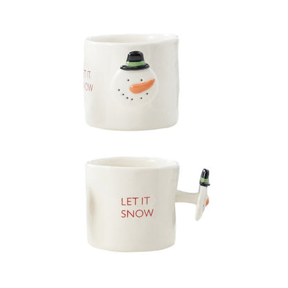 Stoneware Mug with Holiday Saying and Icon Shaped Handle, Let It Snow Snowman