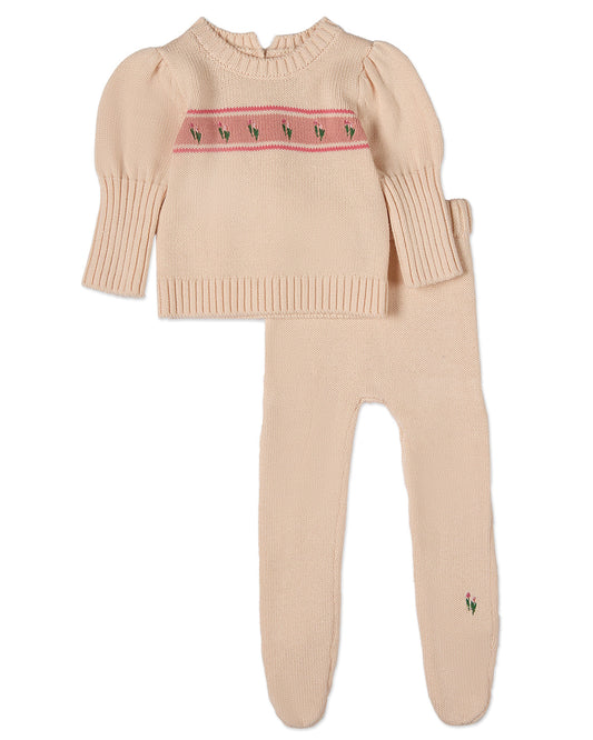 2 Pc Knit Legging with Feet Cover Set-Tiptoe Through the Tulips