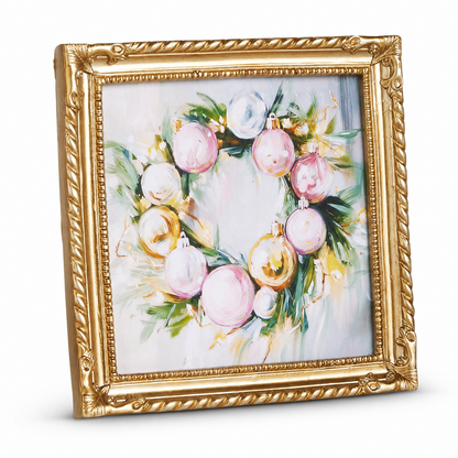 Twilight Tidings Mini Framed Christmas Wall Art, Ornament Wreath design