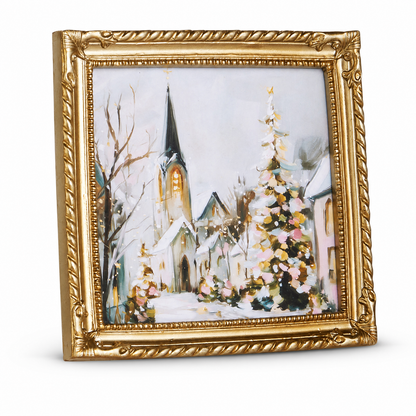 Twilight Tidings Mini Framed Christmas Wall Art, Snowy Church design