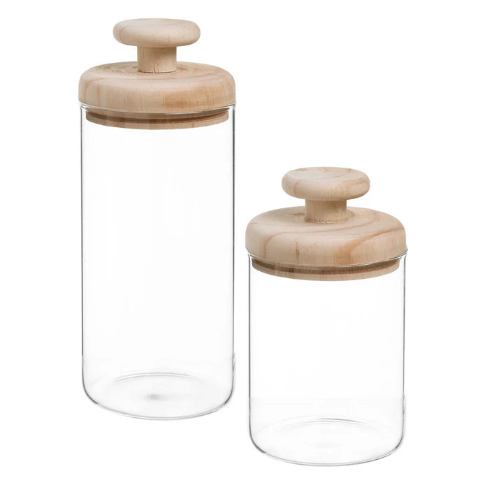 Adam Canister Glass/Wood Natural For Small, Dimensions: 3''X5'''
