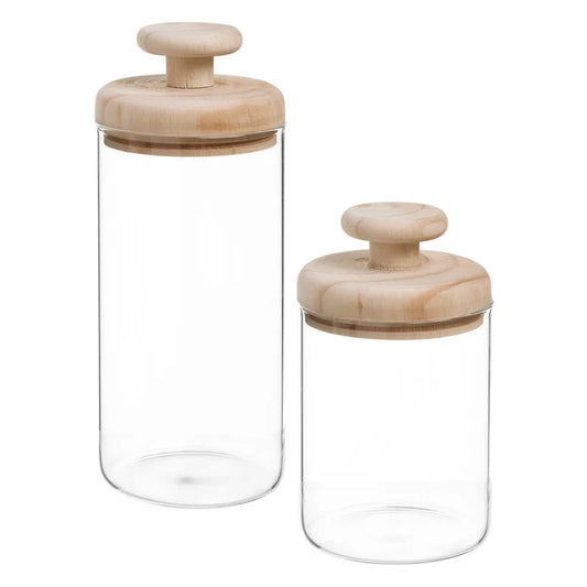 Adam Canister Glass/Wood Natural For Small, Dimensions: 3''X5'''