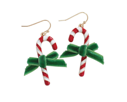 Pendientes de bastones de caramelo con lazos de terciopelo
