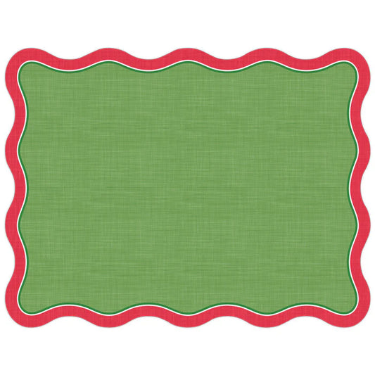 Red and Green Wavy Edge Posh Die-Cut Placemats-10 ct