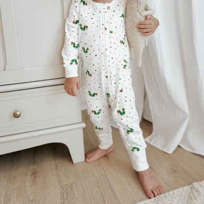 Organic Footless Zipper Romper, Caterpillar Print, view 2
