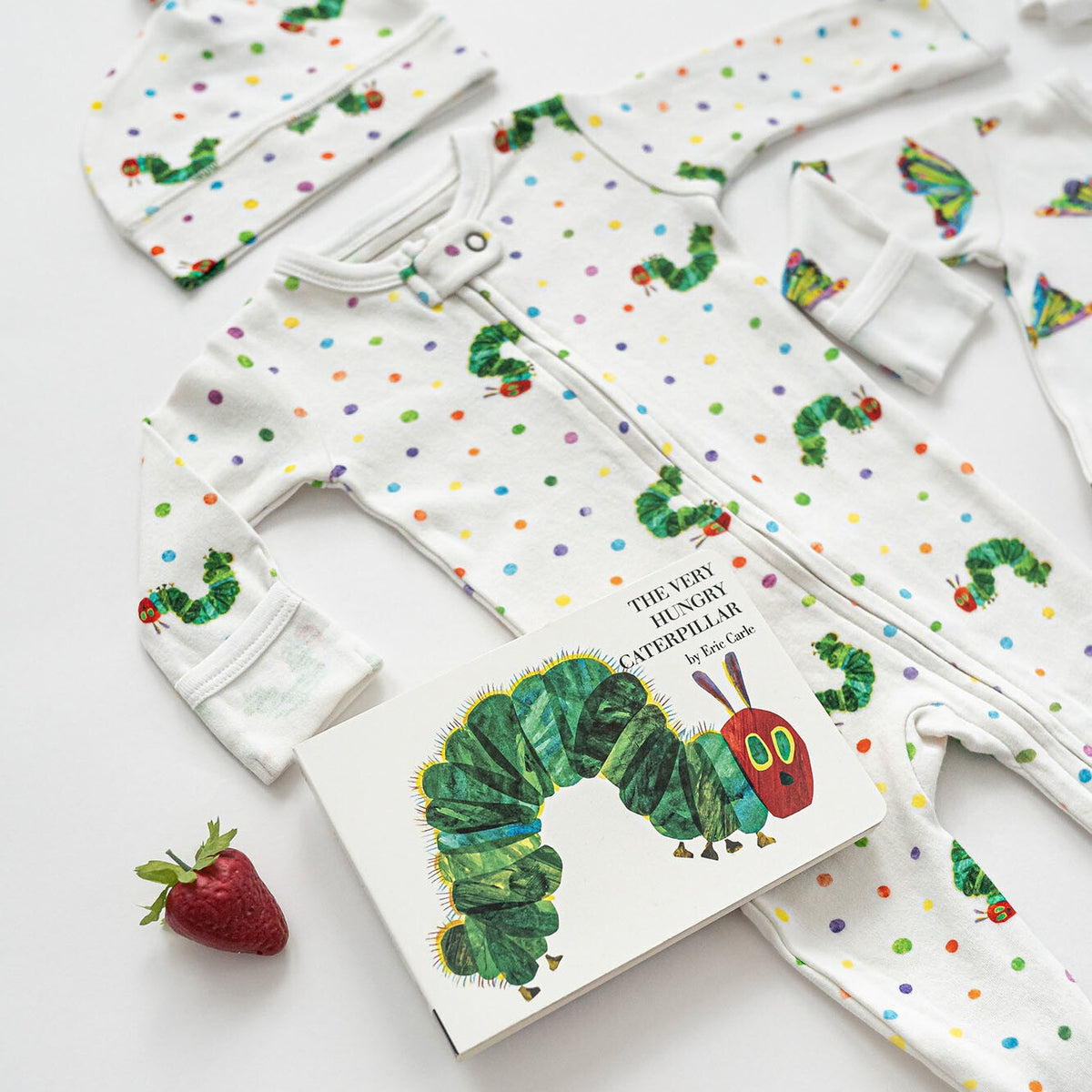 Organic Cotton 2-Way Zipper Footie, Caterpillar Print, view 4