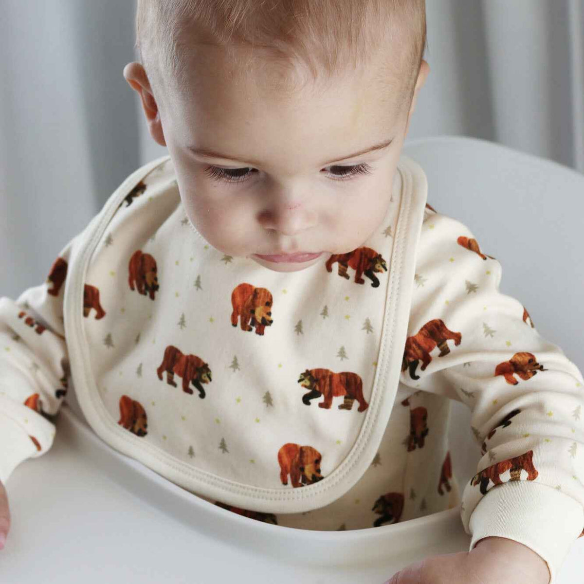 Organic Reversible Baby Bib, Brown Bear Print