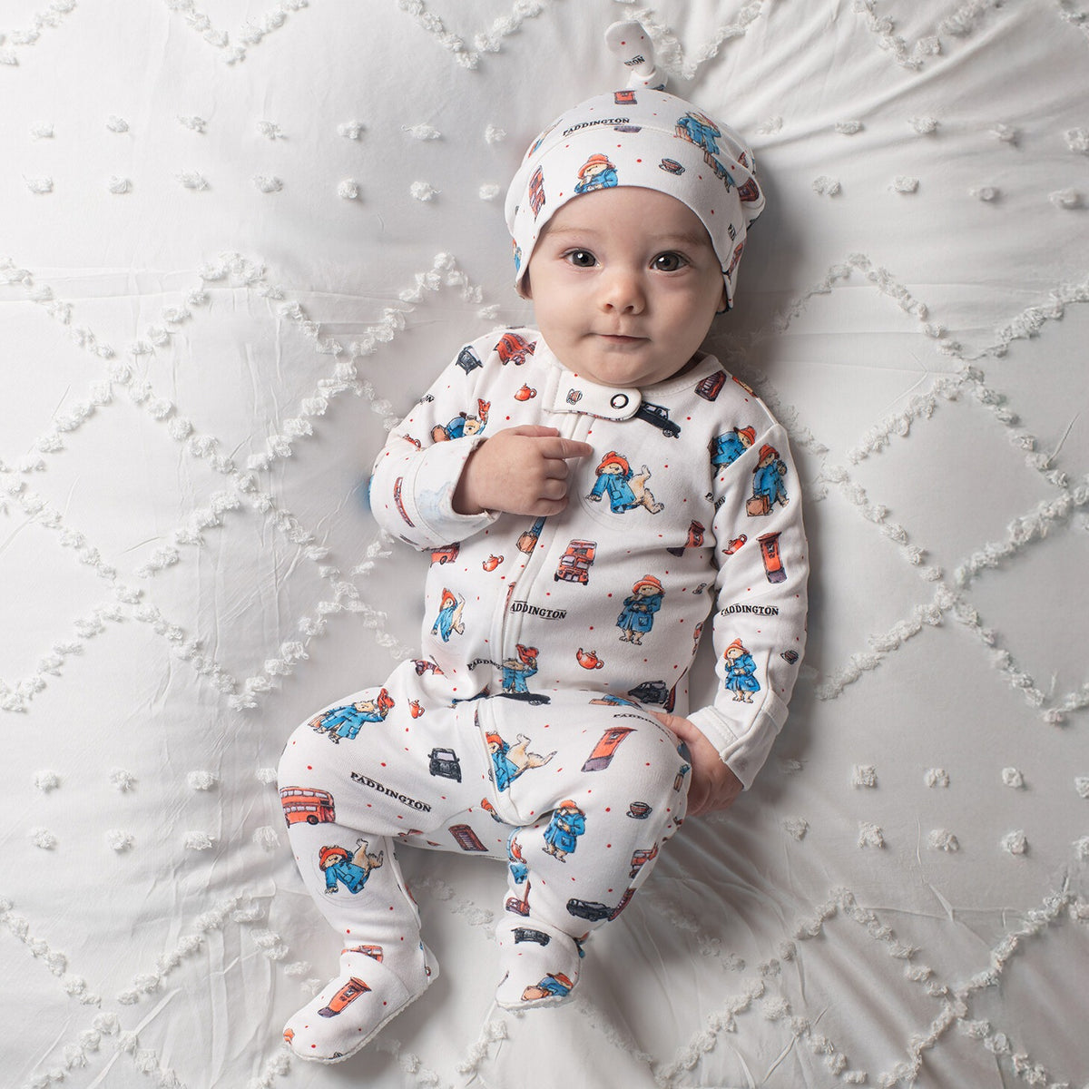 Organic Cotton 2-Way Zipper Footie, London Paddington Print, view 2