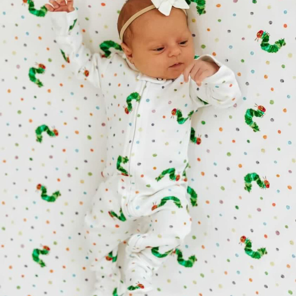 Organic Cotton 2-Way Zipper Footie, Caterpillar Print, view 6