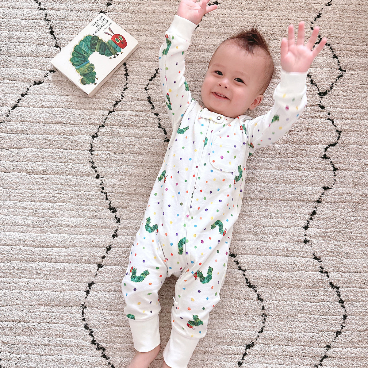 Organic Footless Zipper Romper, Caterpillar Print, view 4