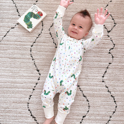 Organic Footless Zipper Romper, Caterpillar Print, view 4