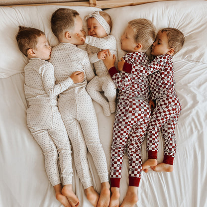Kid's Organic Long Sleeve Pajama Set, Crimson Mini Hearts, view 2