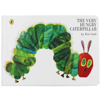The Very Hungry Caterpillar Board Book, The board book cover of The Very Hungry Caterpillar by Eric Carle, showing the illustrated green caterpillar with a red face against a white background.