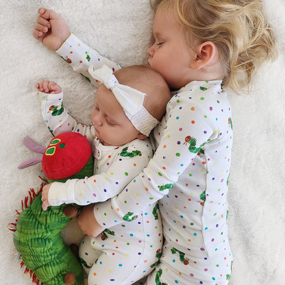 Organic Cotton 2-Way Zipper Footie, Caterpillar Print, view 3