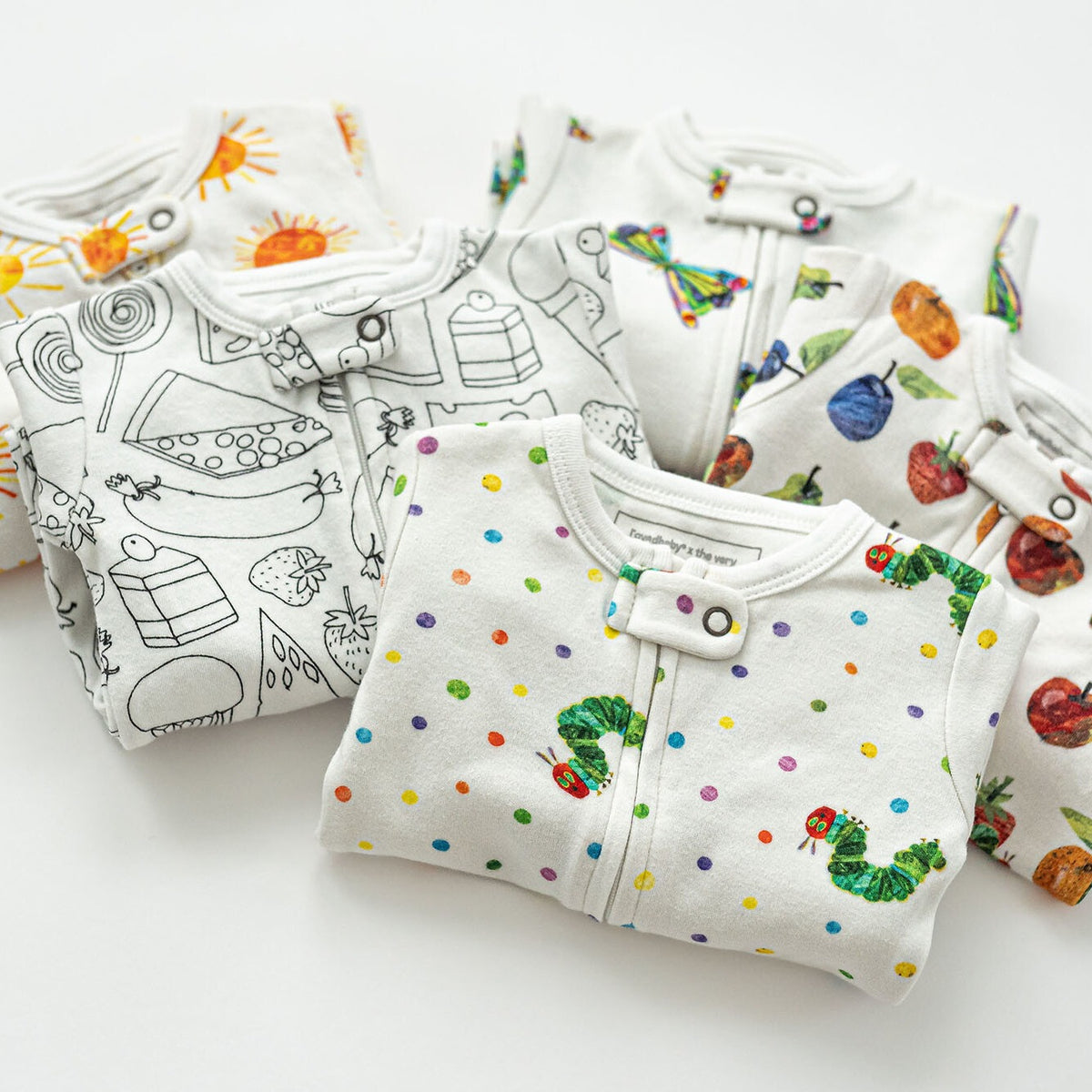 Organic Cotton 2-Way Zipper Footie, Caterpillar Print, view 7