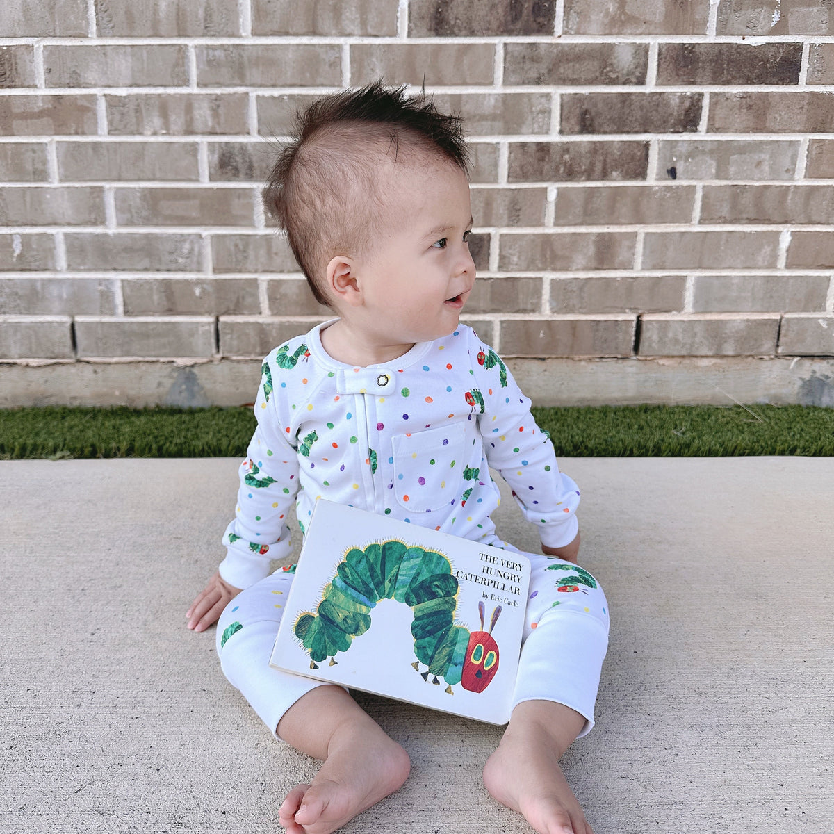 Organic Footless Zipper Romper, Caterpillar Print, view 3